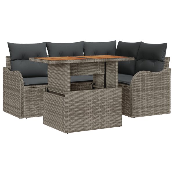 Ensemble de Canapé de Jardin 5 Pièces avec Coussins Gris Poly Rattan