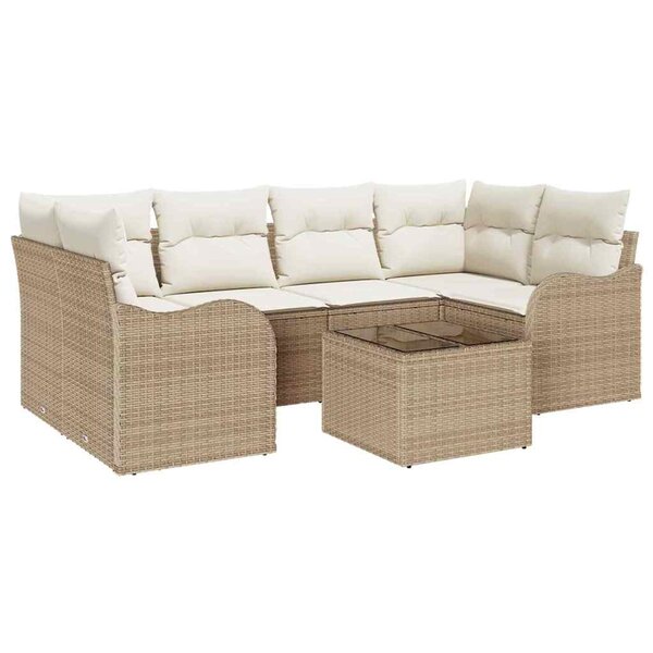 vidaXL Ensemble de canapé de jardin 7 Pièces Beige  Crème 55 x 55 x 37 cm