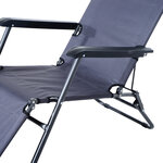 Chaise longue pliable bain de soleil transat de relaxation dossier inclinable avec repose-pied polyester oxford gris