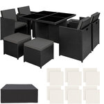 Tectake salon de jardin manhattan 8 places avec 2 sets de housses + housse de protection  variante 2 - noir
