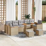 Ensemble de Canapés de Jardin de 10 Pièces avec Coussins Beige Rattan Poly Acajou
