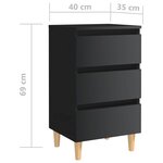 vidaXL Table de chevet avec pieds en bois Noir brillant 40x35x69 cm