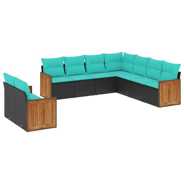 vidaXL Salon de jardin 9 Pièces avec coussins noir résine tressée