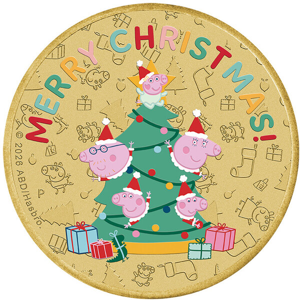 Monnaie MERRY CHRISTMAS Peppa Pig Cupronickel 1$ Tuvalu 2026 (PRÉCOMMANDE)