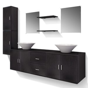 vidaXL Mobilier de salle de bain avec lavabo 9 Pièces Noir