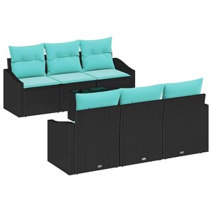 vidaXL Ensemble de Canapés 7 Pièces Noir et turquoise polyrotin