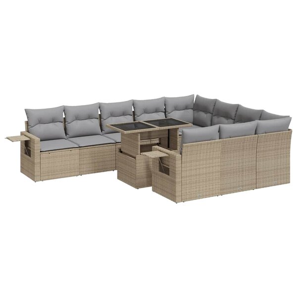 vidaXL Salon de jardin 11 Pièces avec coussins beige résine tressée