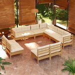 Vidaxl salon de jardin 11 pièces avec coussins marron miel bois de pin