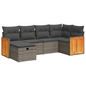 vidaXL Salon de jardin 6 Pièces avec coussins gris résine tressée