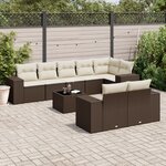 vidaXL Salon de jardin avec coussins 9 Pièces marron résine tressée