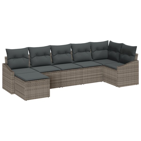 vidaXL Ensemble de Salle à Manger de Jardin 7 Pièces avec Coussins Gris Poly Rattan