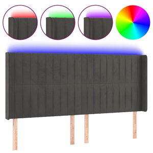 vidaXL Tête de lit à LED Gris foncé 163x16x118/128 cm Velours