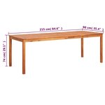 vidaXL Table de jardin 215x90x74 cm Bois d'acacia massif