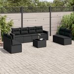 vidaXL Salon de jardin 9 Pièces avec coussins noir résine tressée
