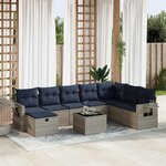 vidaXL Salon de jardin 9 Pièces avec coussins gris résine tressée