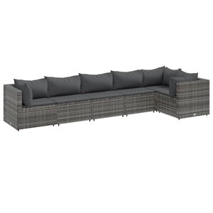 vidaXL Salon de jardin 6 Pièces avec coussins Gris Résine tressée