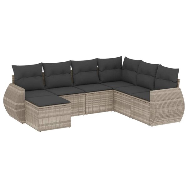vidaXL Salon de jardin avec coussins 7 Pièces gris clair résine tressée