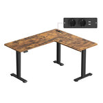 Bureau électrique réglable en hauteur table d’angle 140 x 160 cm avec multiprise fonction mémoire 2 hauteurs pour télétravail marron 12_0004614