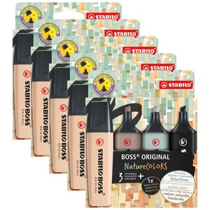 Etui carton x 4 surligneurs BOSS ORIGINAL NatureCOLORS Assortis dont 1 Noir x 5 STABILO