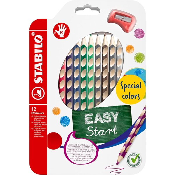 Crayon de couleur EASYcolors pour droitier  étui de 12 + 1 taille-crayon STABILO