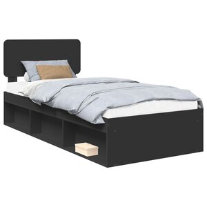 vidaXL Cadre de lit avec tête de lit Noir 75 x 190 cm Pin massif