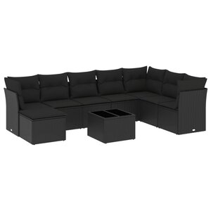 vidaXL Salon de jardin 9 Pièces avec coussins noir résine tressée