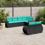 vidaXL Salon de jardin 7 Pièces avec coussins noir résine tressée