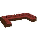 vidaXL Salon de jardin 10 Pièces avec coussins Résine tressée Marron