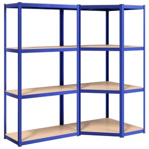 vidaXL Étagères à 4 niveaux 2 Pièces Bleu Acier et bois d'ingénierie