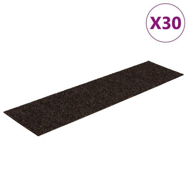 vidaXL Tapis d'escalier autocollants 30 pièces 76 x 20 cm Marron foncé Rectangulaire