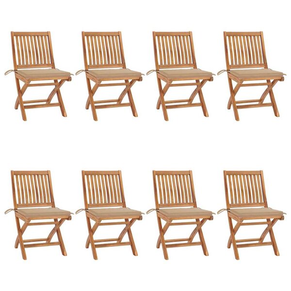 vidaXL Chaises pliables de jardin avec coussins lot de 8 Teck solide
