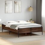 vidaXL Cadre de lit chêne marron 140x190 cm bois d'ingénierie et métal