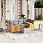 vidaXL Salon de jardin avec coussins 7 Pièces beige résine tressée