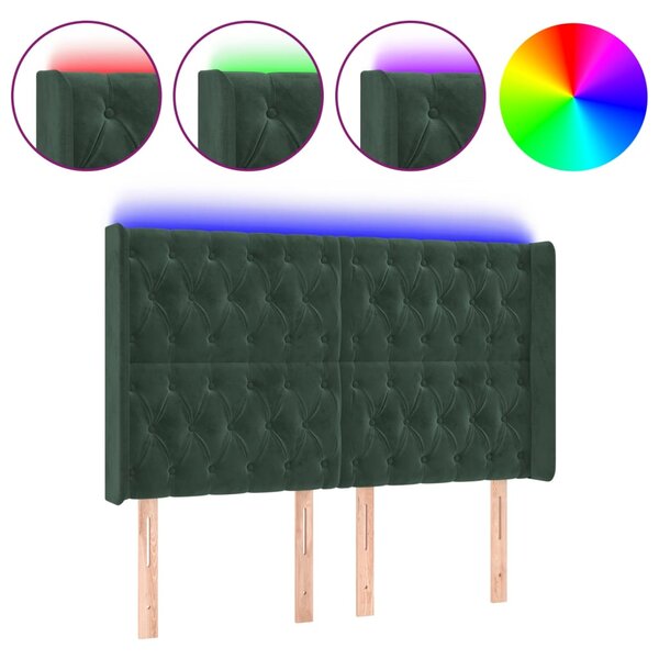 vidaXL Tête de lit à LED Vert foncé 147x16x118/128 cm Velours