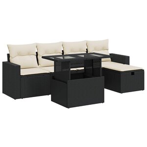 vidaXL Salon de jardin 6 Pièces avec coussins noir résine tressée