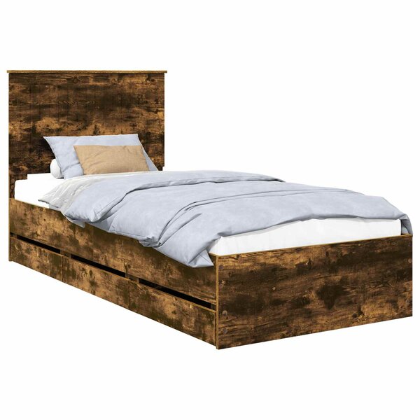 vidaXL Cadre de lit avec tiroir Chêne fumé 90 x 200 cm Bois Ingénierie