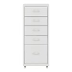 Caisson de bureau meuble de rangement pour documents dossiers fournitures de bureau à roulettes avec 5 tiroirs 69 x 28 x 41 cm blanc 03_0006328