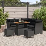Ensemble de canapés de jardin 8 pièces avec coussins en poly rattan noir et acacia