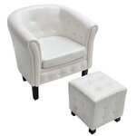 vidaXL Fauteuil avec repose-pied blanc similicuir