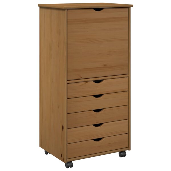 vidaXL Cabinet roulant 53 x 39 x 103 cm Bois de Pin Massif Marron miel