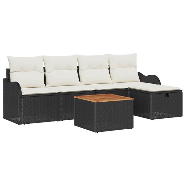 vidaXL Ensemble de canapé de jardin avec coussin 6 Pièces Noir Poly rotin