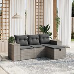 vidaXL Salon de jardin 4 Pièces avec coussins gris résine tressée