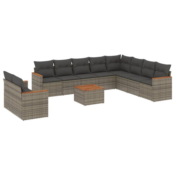 vidaXL Salon de jardin 11 Pièces avec coussins gris résine tressée