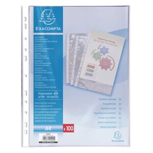 Etui Carton De 100 Pochettes Perforées Polypropylène Lisse 6/100e - A4 - Cristal - Exacompta