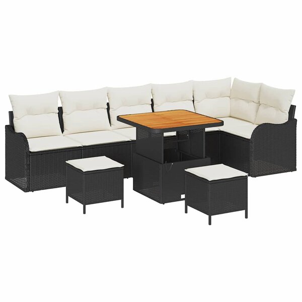 vidaXL Ensemble de canapé de jardin 9 Pièces Noir polyrotin