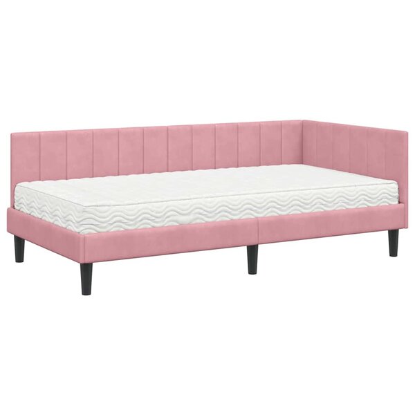 vidaXL Cadre de lit d'angle avec matelas Rose 90 x 200 cm Velours