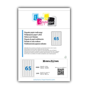 Lot de 1000 planches a4 de 65 étiquettes à bords vifs 38 x 21 2 mm en papier blanc 70g/m² multifonction