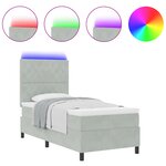 vidaXL Lit à ressort avec matelas et lumière LED Gris clair 90x190 cm Velours