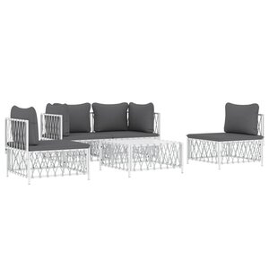 Salon de jardin meuble d'extérieur ensemble de mobilier avec coussins 5 pièces blanc acier 02_0018300
