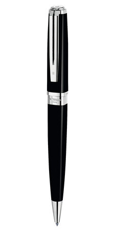 WATERMAN Exception stylo bille fin, noir, attributs plaqué argent, pointe moyenne, en écrin